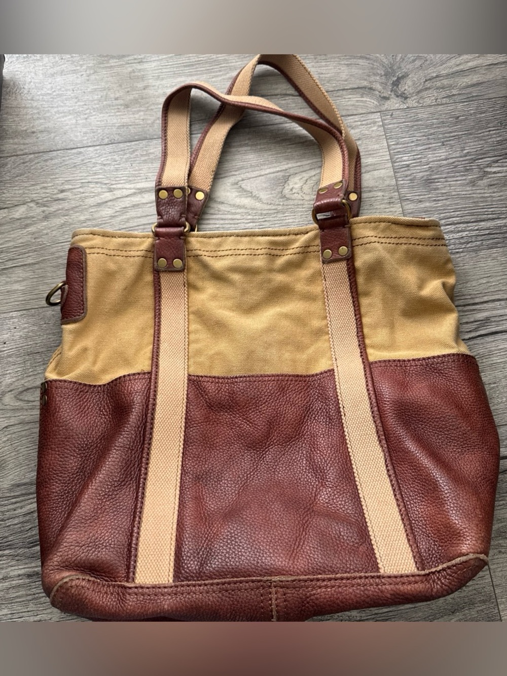 Lucky Brand Two-Tone Canvas & Leather Messenger Tote - Tan and Brown